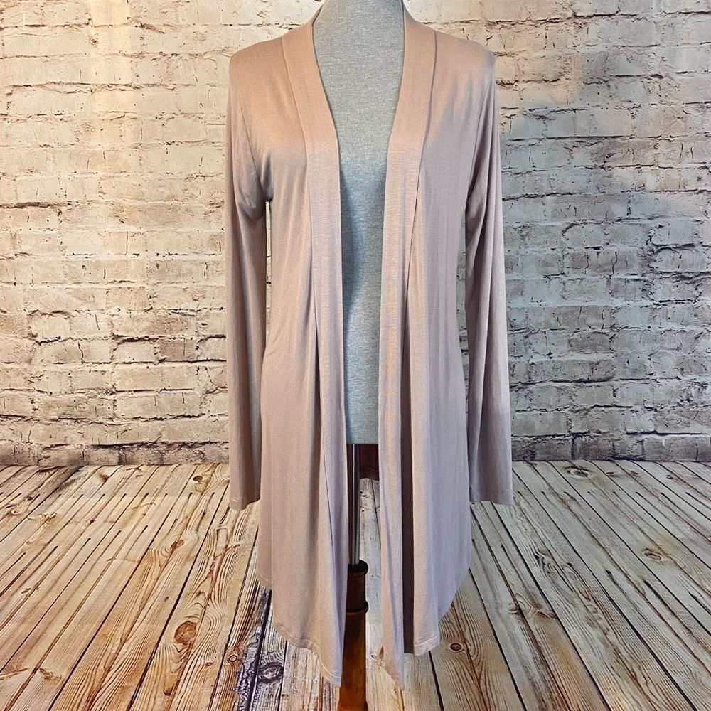 Zenana Outfitters Womens Cardigan Sweater Open Front Longline Mocha Size Medium